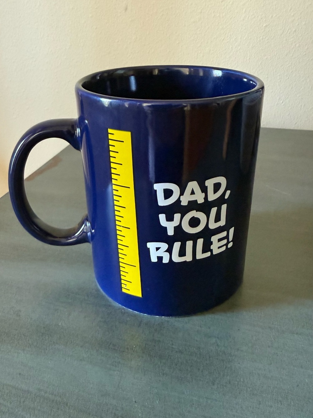 Father’s Day Gift, Navy Ceramic 'Dad, You Rule!' Mug with Yellow Ruler Graphic